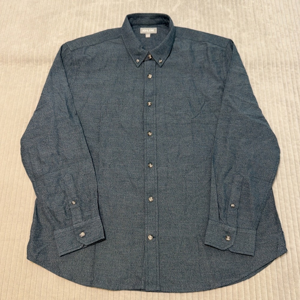 Ash & Erie Standard Fit Everyday Long Sleeve Button Shirt Blue Heather Mens L
